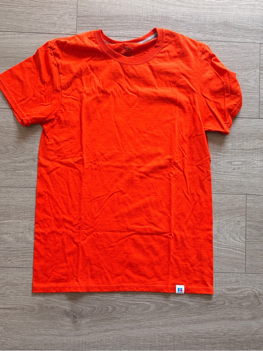 Russell Athletic T-Shirt Men’s S Orange Crew Neck Cotton Blend Basic Tee Blank